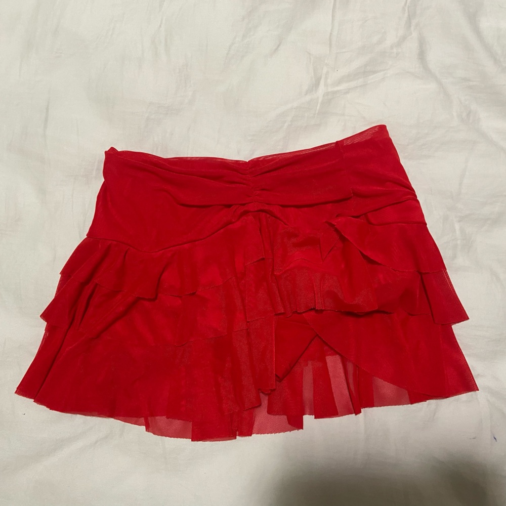 Vibrant Red Ruffled Skater Mini Skirt